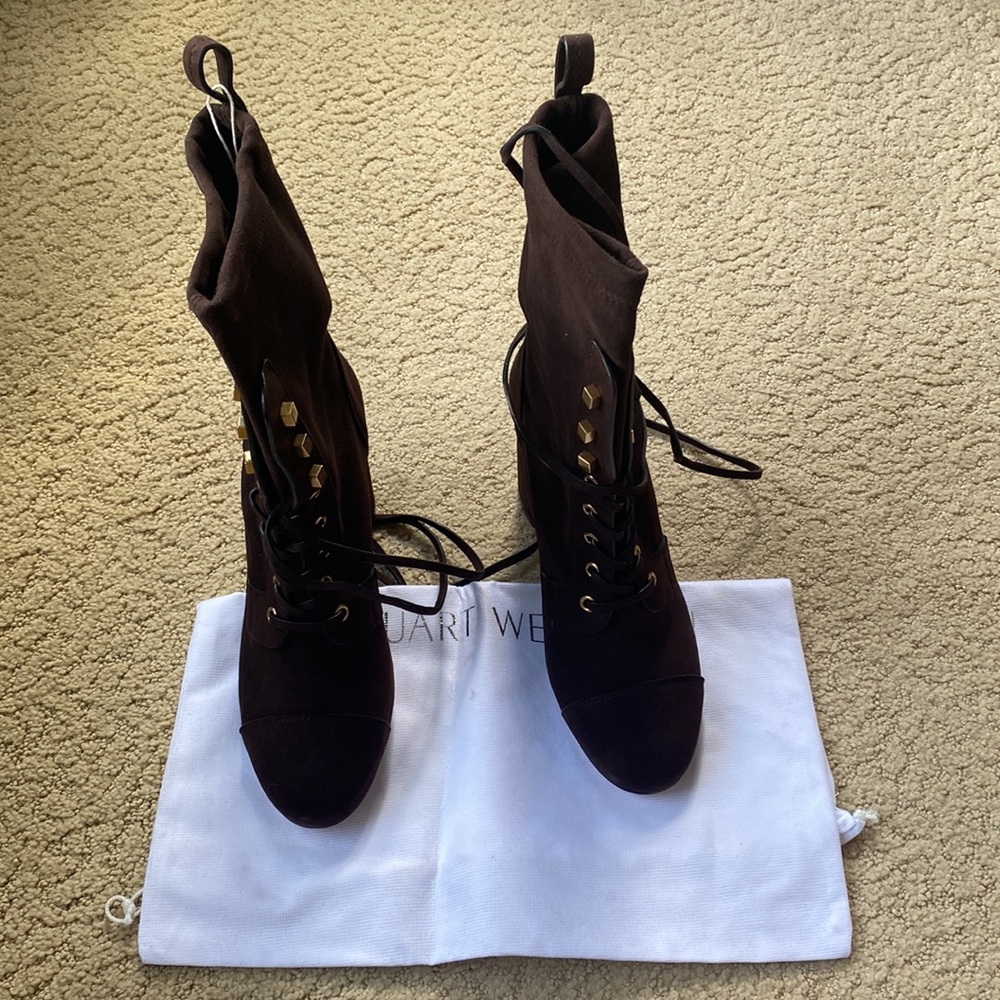 NWT NIB Stuart Weitzman Veruka Boots, Hickory Suede, Dark Brown, size 40